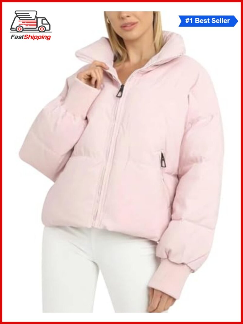 ✨Gihuo Women's Quilted Puffer Jacket Cropped Winter Coat